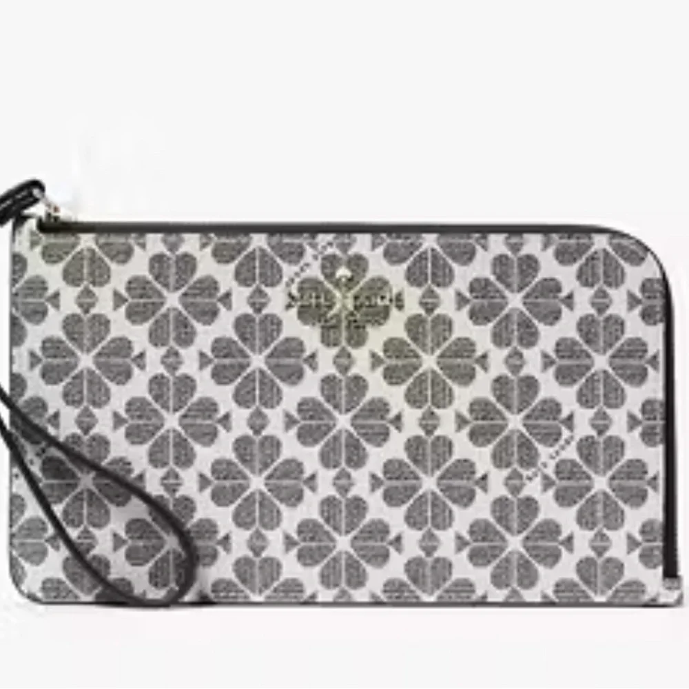 Kate Spade Lucy Spade Flower Medium L-zip Wristlet Black Multi